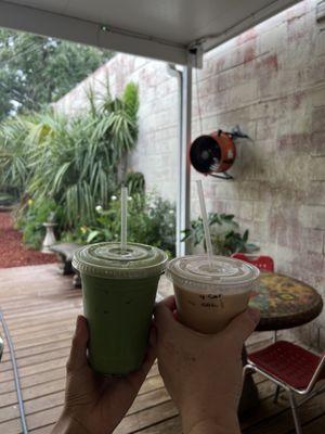 Iced matcha latte & cold brew