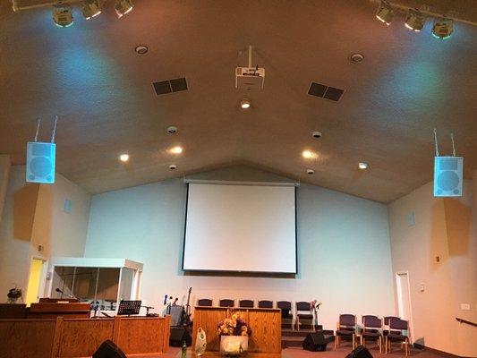 Sometimes we install lights, projectors, and speakers!