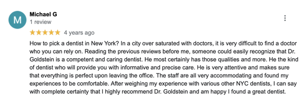 5 Star Patient Testimonials from our 35+ Years serving the UWS