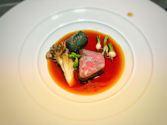 Beef, Kale, Turnips, Umeshu Consommé