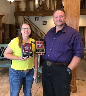 Karl Mengers, Broker/Owner, &   I accepting awards from participating in Mustang Western Days.