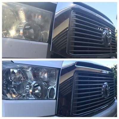 Before and after of Head light restoration.