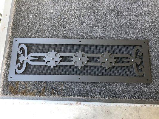 Custom vent grill in smooth texture.  Black powder coat finish.