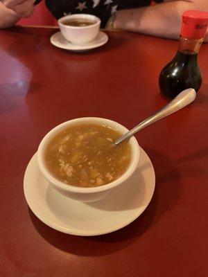 Egg flower soup with added soy sauce. So good and flavorful!