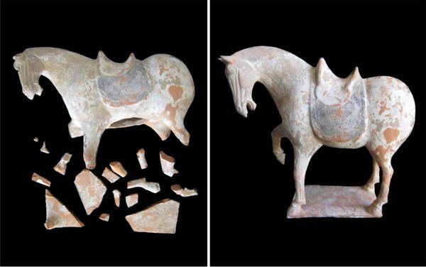 Terra Cotta Repair Restoration Tang Dynasty Horse Before & After