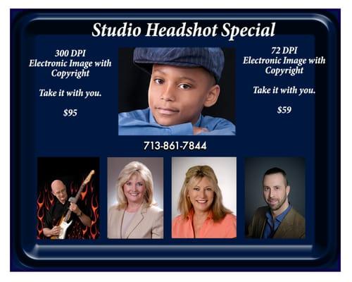 Houston Headshot Specials, take advantage of these special prices.