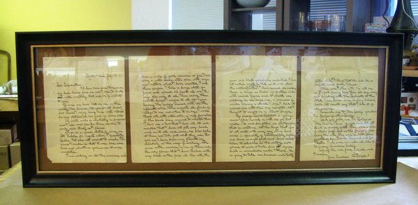 framed letter from customer's grandfather to his grandmother - creating an heirloom