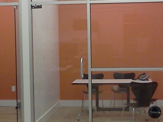 An office partition with glass door we did.