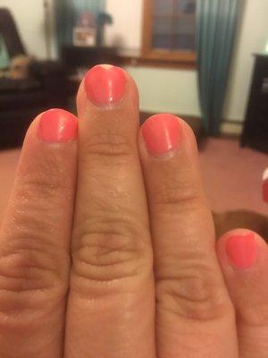 Taken 3 days after a gel manicure.  Polish was chipping, and big gaps between gel and cuticle.