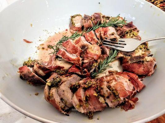 Bacon wrapped rosemary pork (Artist open house)