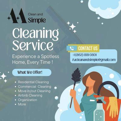 Cleaning Services Offered!

Where simplicity meets spotlessness.
#keepitcleanandsimple with AA!