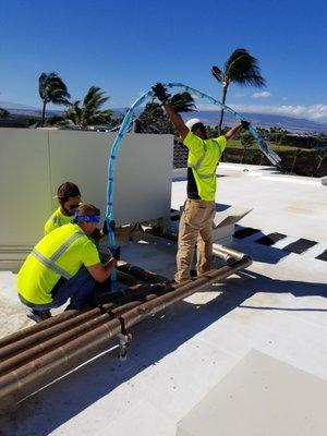 2" Cast Iron Roof Drain Installing 30' Epoxy Liner