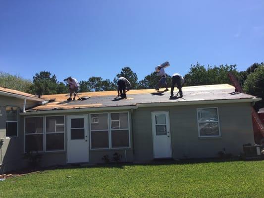 Drying stripped roof in before they left for the day