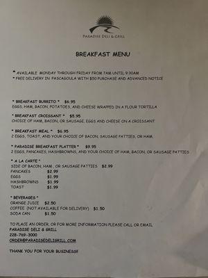 Breakfast Menu