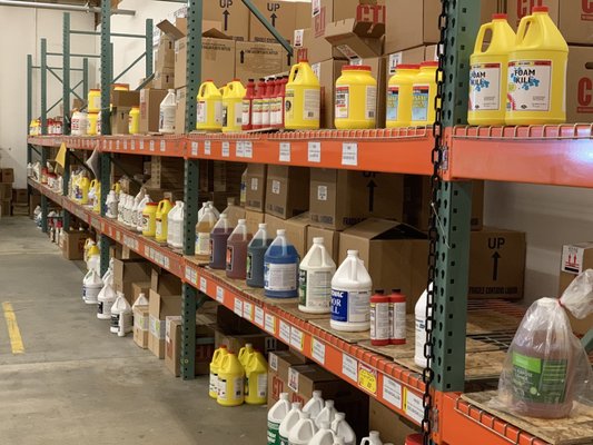 Some of the chemicals currently stocked on the shelf.