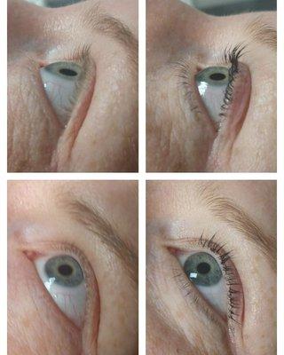 Lash lift and tint. Tinting lashes colors them so they appear bolder as if you have mascara on. Lasts 4-6 weeks.