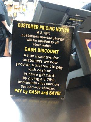 3.75% SERVICE FEE WHEN you use your credit card!!