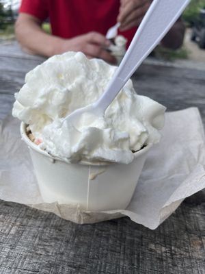 Coffee Oreo sundae with peanut butter sauce and whipped cream