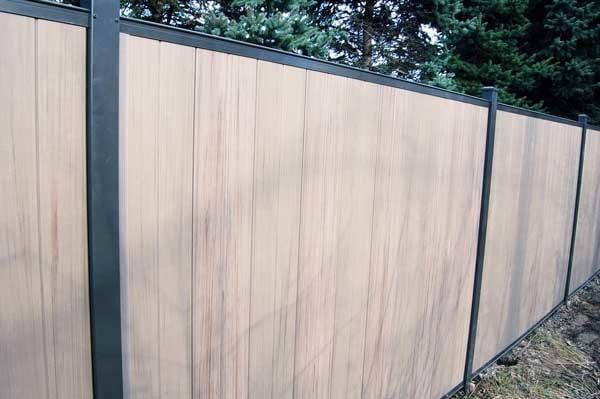 Castle Privacy Fence w/ Bronze Rails and Weathered Cedar Slats