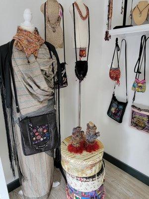 Scarves, dresses, purses