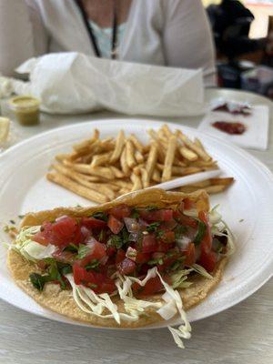 Fish taco and fries, fresh and yummy!