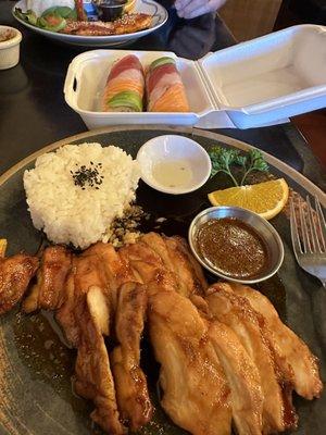 Chicken Teriyaki meal and a Rainbow Roll