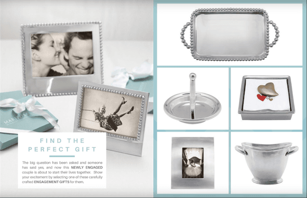 Top Selling Engagement Gifts | Pearled Service Tray, Ring Dish, Gold Heart Napkin Box, Infinity 5x7 Picture Frame, Oval Ice Bucket