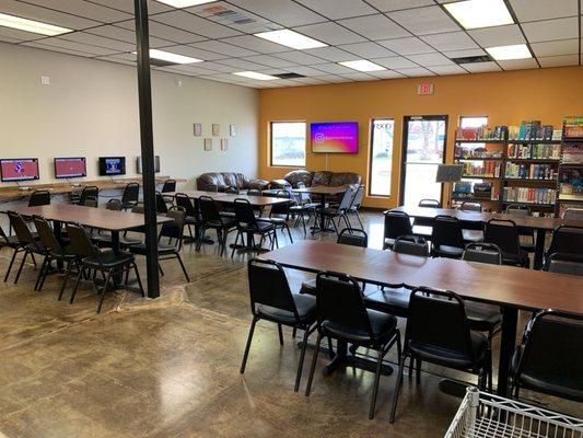 Seating area, Nintendo bar, game library