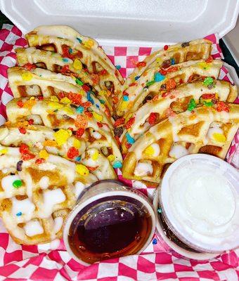 Fruity Pebble waffles with Icing