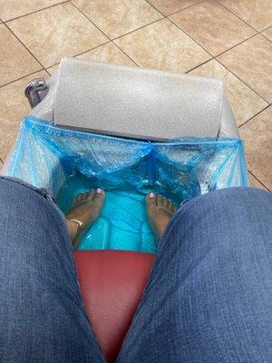 Soaking up while Basic Pedicure begins