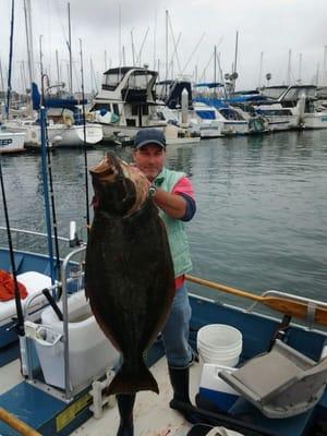 This is a 42lb. California Halibut caught during the tournament sponsored by the Oceanside Anglers Club, and Kens Custom Reel.