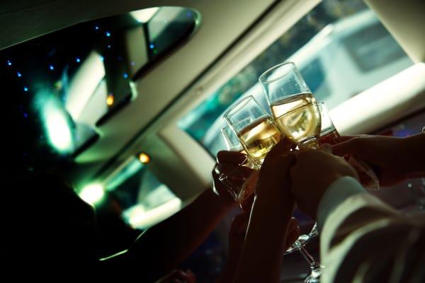 Champaign Toast in Limo