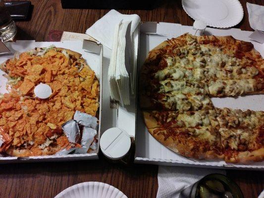 Taco pizza and italian sausage and mushroom