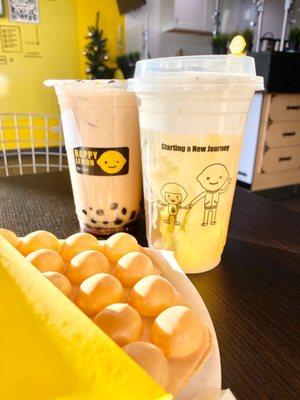 Jasmine Green Tea with Salted Cheese, Original Bubble Waffle, Boba Milk Tea