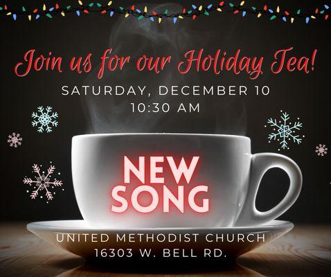 Join us for our annual Holiday Tea on 
Sat., Dec. 10 at 10:30 am.  Bring your favorite cup and relax.  $5/person