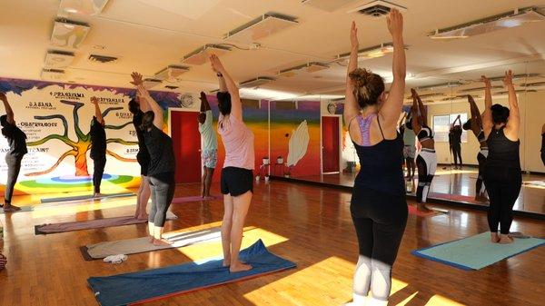 A hot yoga class at NewMe Yoga