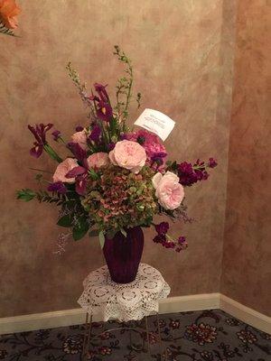 Flower arrangement from the Kingdom Hall of Jehovah's Witnesses, by Monroe Florist