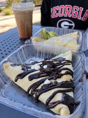 Broken Oreos (front), Vegetable Crepe Breakfast (back)