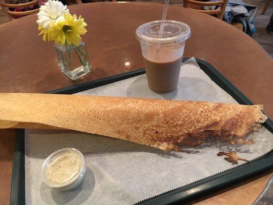 Plain Dosa with coconut chutney and an iced Chai