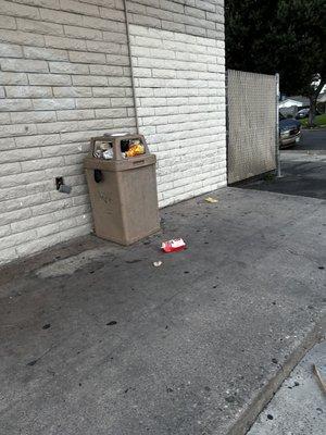 Overflowing trash cans, really the dumpster is 10'feet away