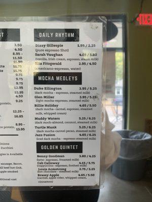 Coffee menu