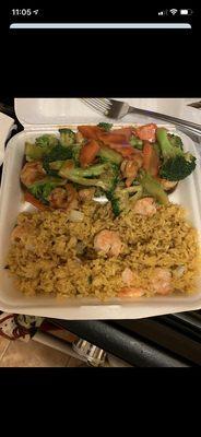 Shrimp fried rice and shrimp & brocolli