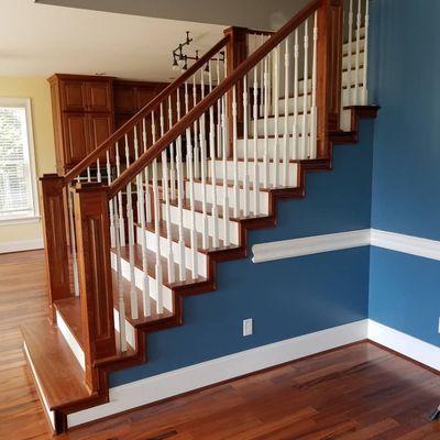 A set of custom built stairs made of sapele.