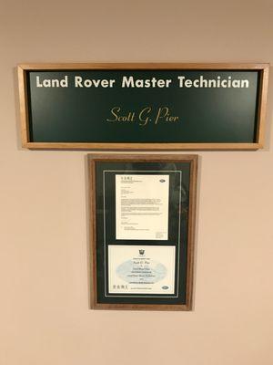 Certification and recognition of our Land Rover master technician.