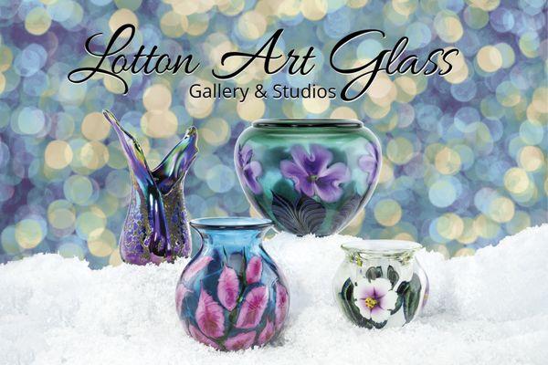 A collection of glass works that will be given away to a lucky Lotton collector at our Christmas Open House!