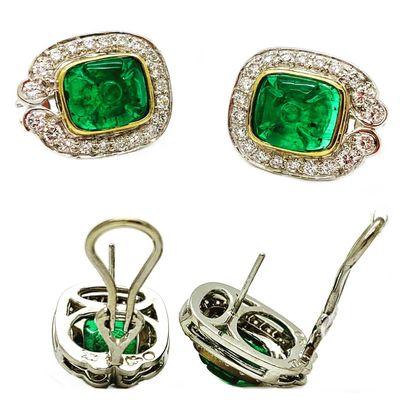 Diamond and carver emerald earrings