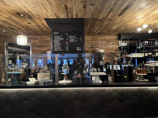 coffee bar area with menu