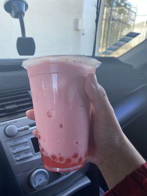 strawberry milk tea with strawberry boba