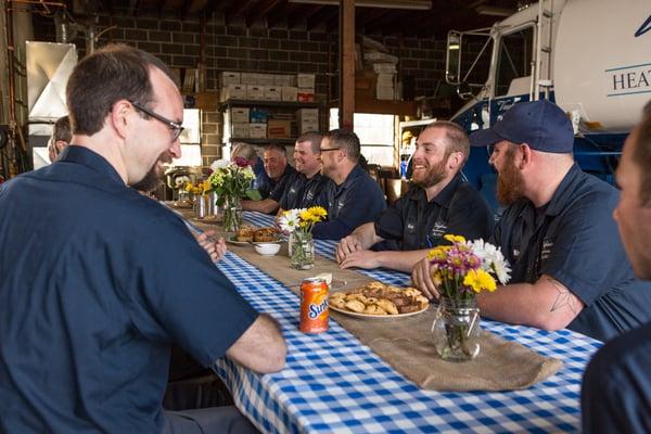 Company breakfast is a monthly event so all the departments can mingle.