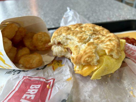 Bacon Egg & Cheese Biscuit with hash brown rounds